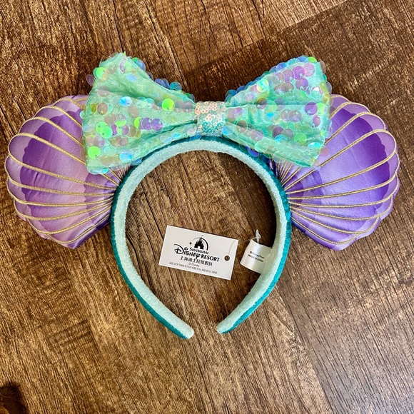 2⚡️'s/$55- Disney Parks Mermaid Ariel Purple Iridescent Minnie Ears HeadbandNWT - Picture 2 of 13